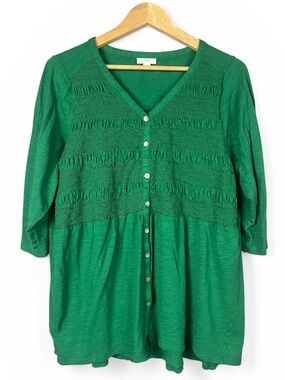 J. Jill Smocked Green Knit Top